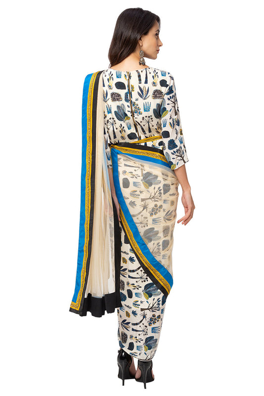 Printed Drape Saree With Belt