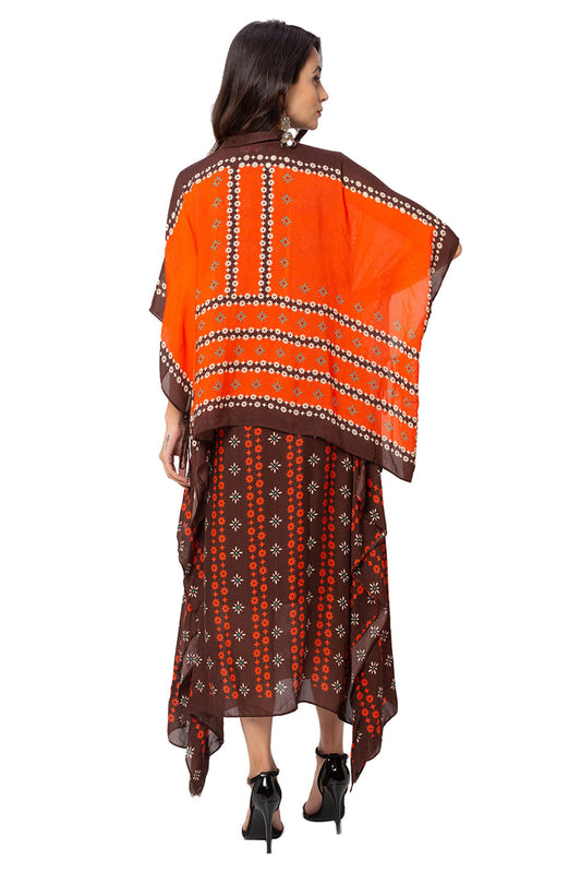 Asymmetrical Printed Dress With Cape