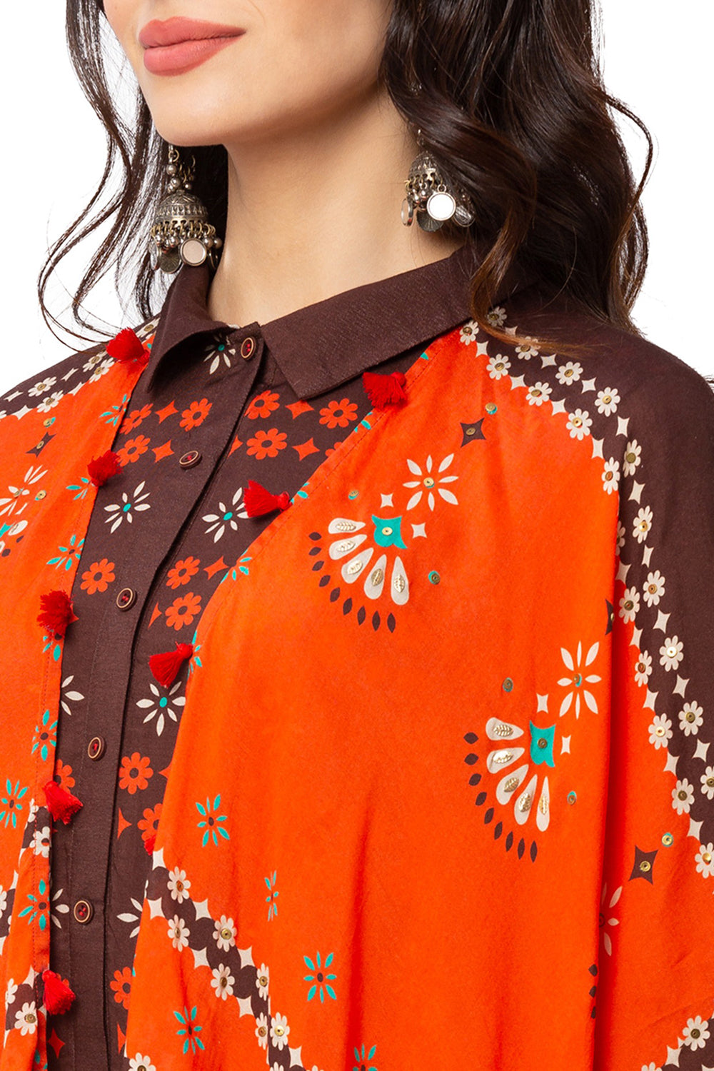 Asymmetrical Printed Dress With Cape