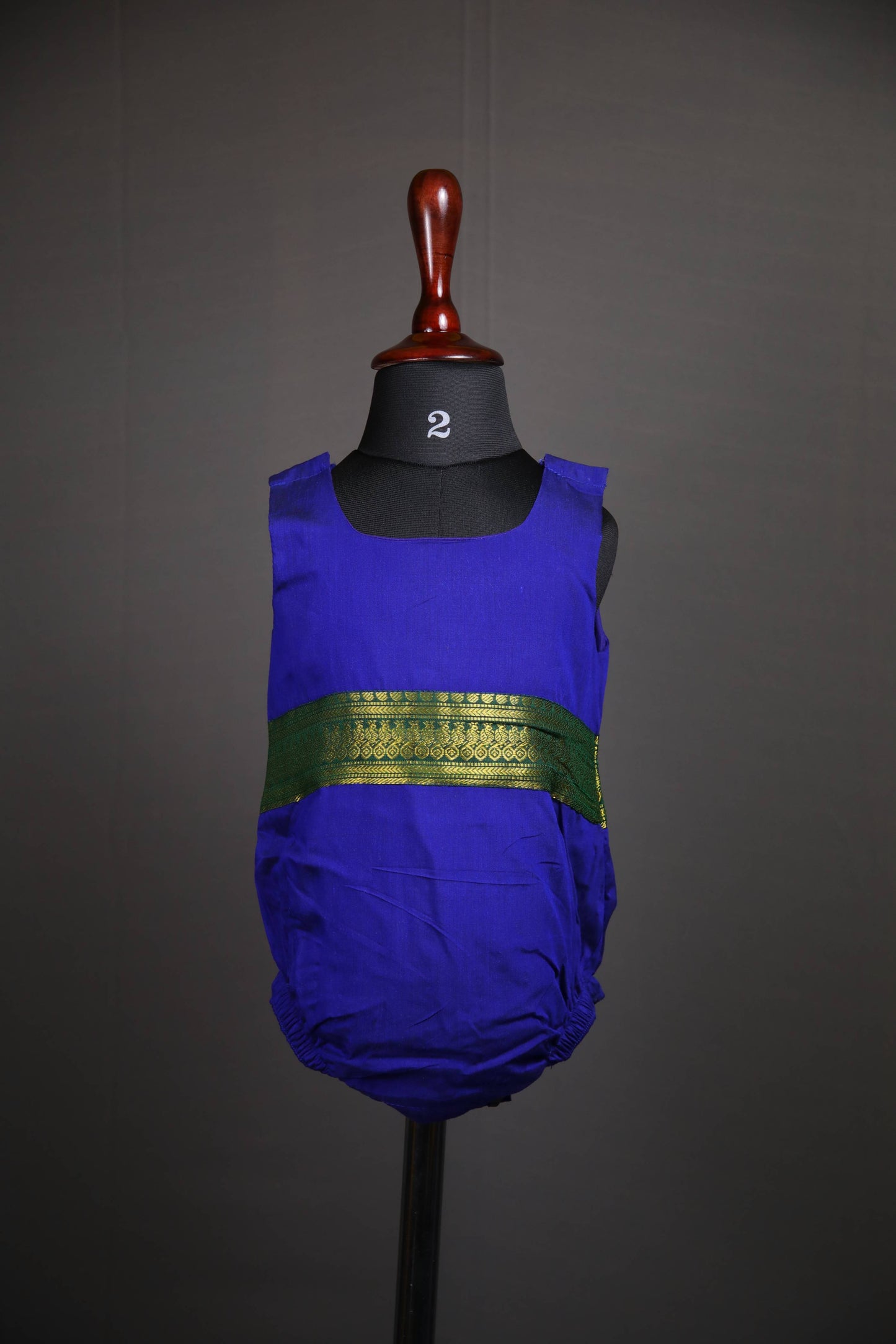 Angel Whisper - Onesie Rompers in Blue Kalyani Pattu with Green zari border