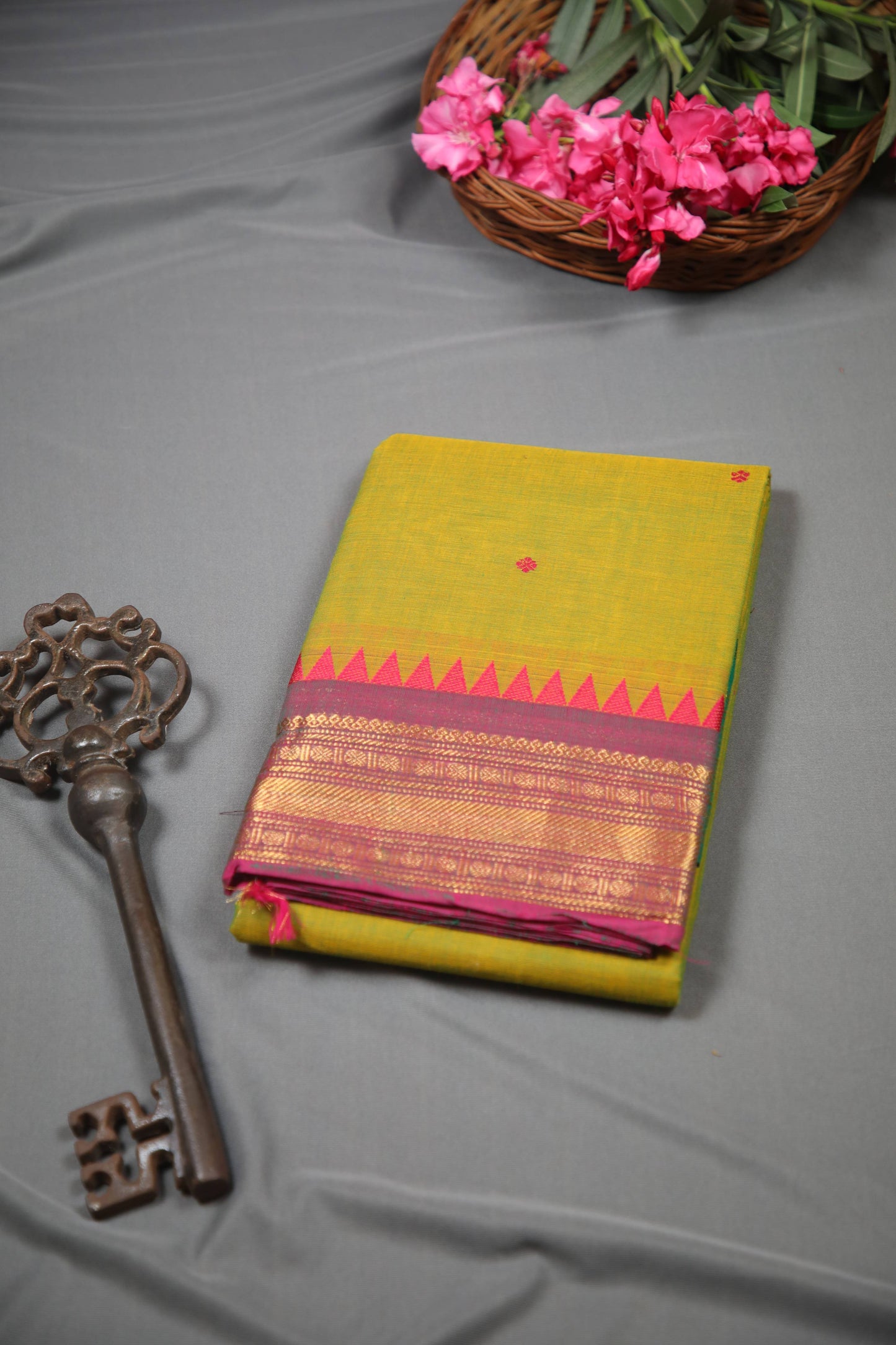 Varnam - Saree (Unstitched) in Mehendi Green in Kanchi Cotton