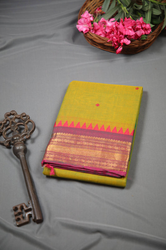 Varnam - Saree (Unstitched) in Mehendi Green in Kanchi Cotton