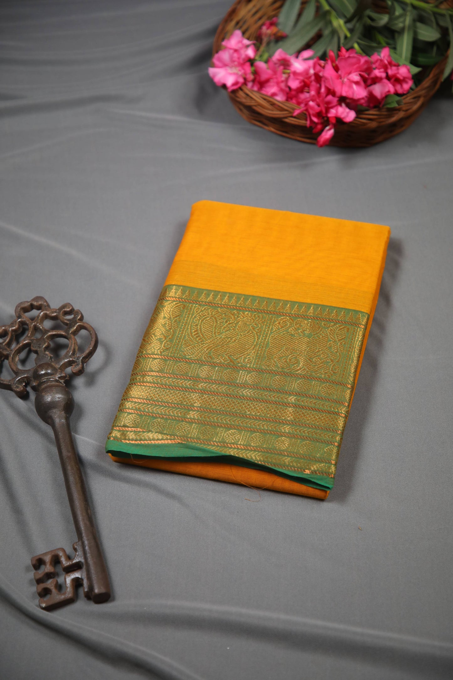 Varnam - Saree (Unstitched) in Mustard in Kanchi Cotton