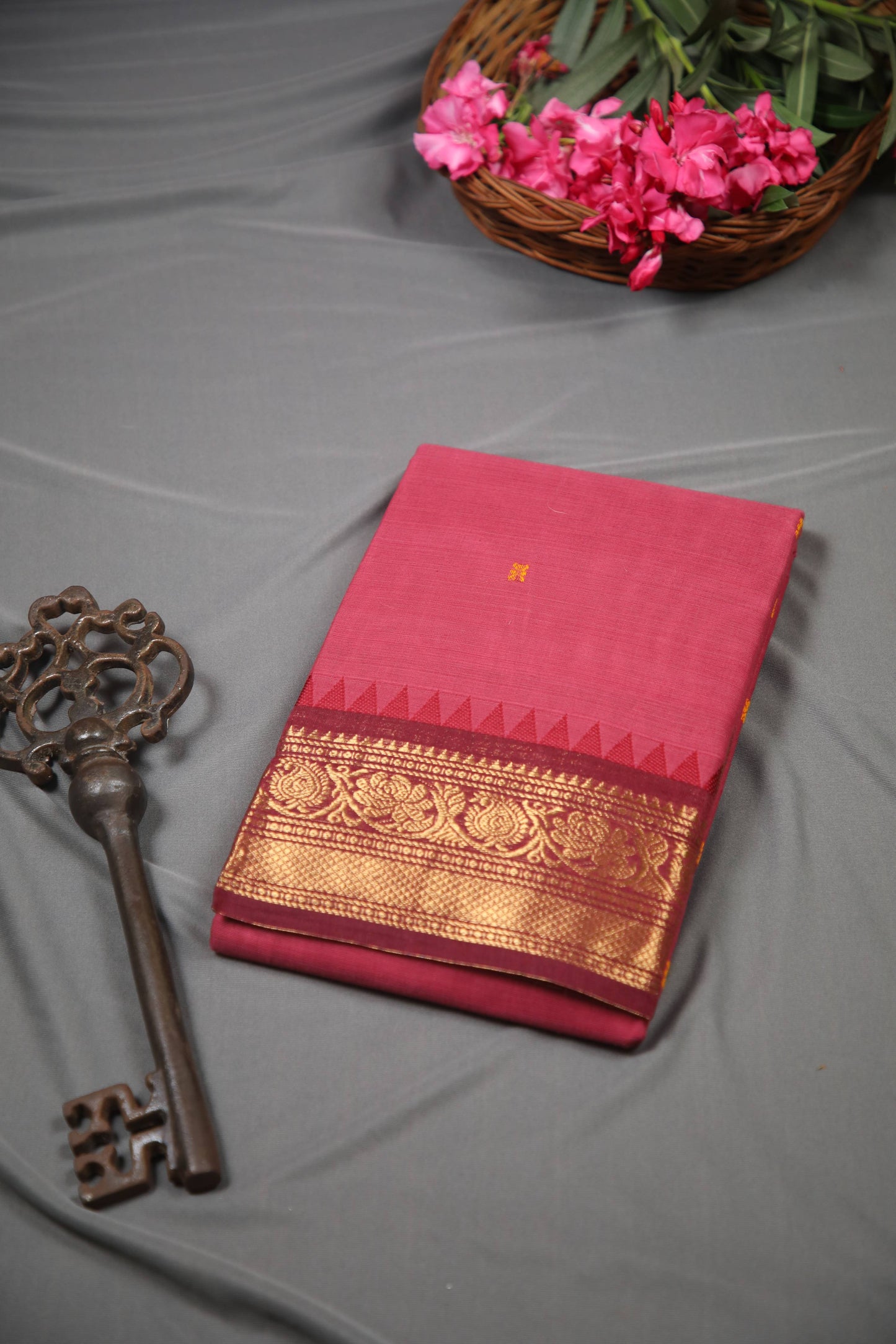 Varnam - Saree (Unstitched) in Onion Pink in Kanchi Cotton