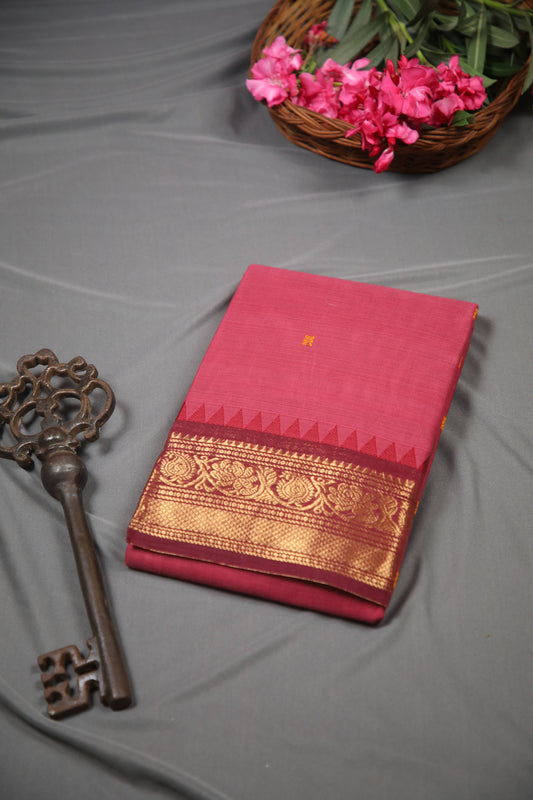 Varnam - Saree (Unstitched) in Onion Pink in Kanchi Cotton