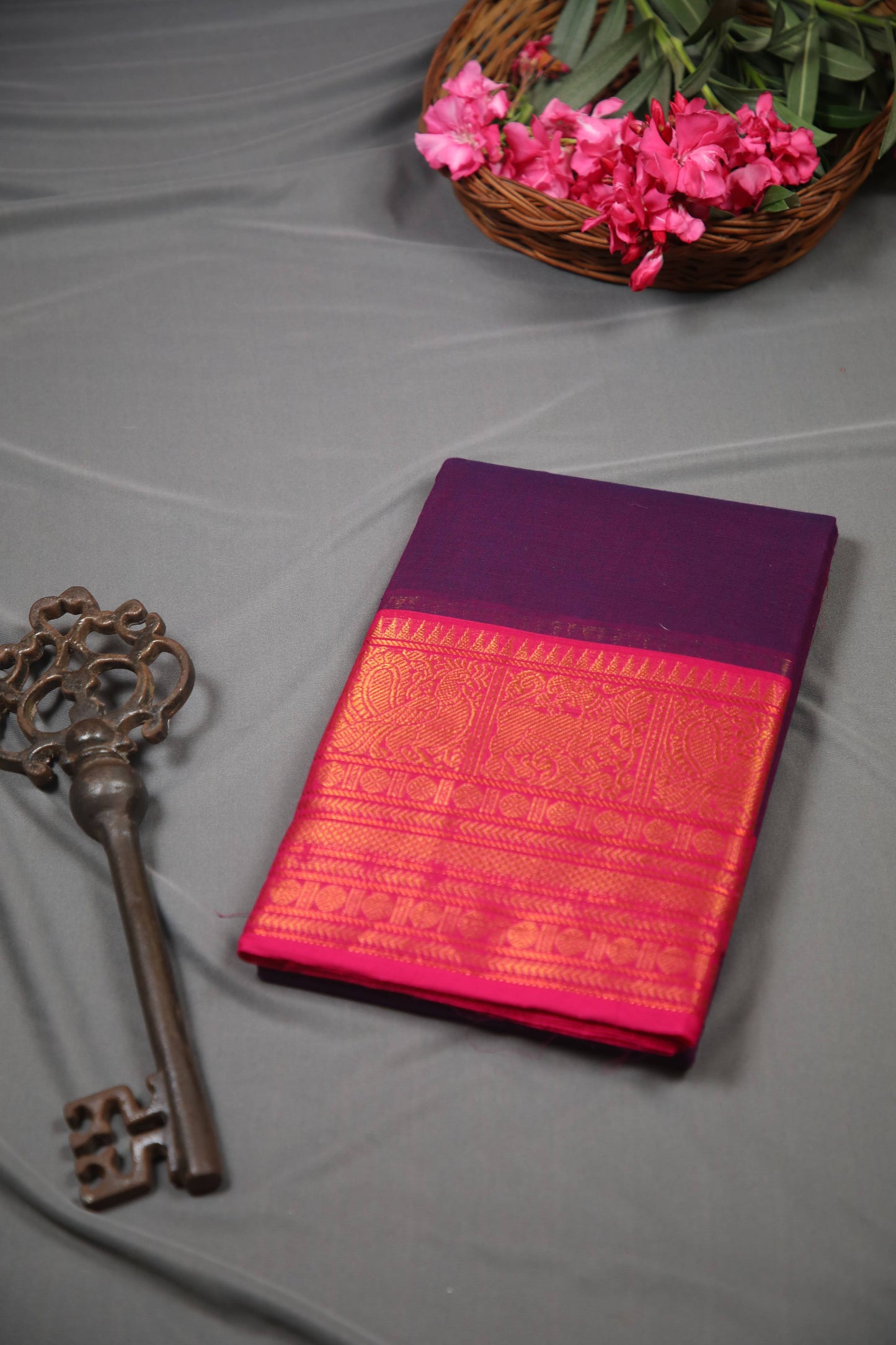 Varnam - Saree (Unstitched) in Purple in Kanchi Cotton