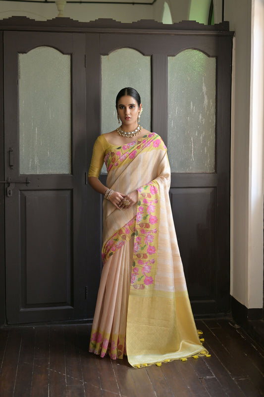 Sonita Flower Yellow Banarasi Silk Zari woven Saree