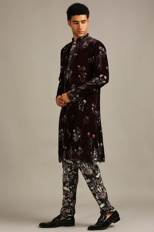Maroon Pastel floral printed kurta set