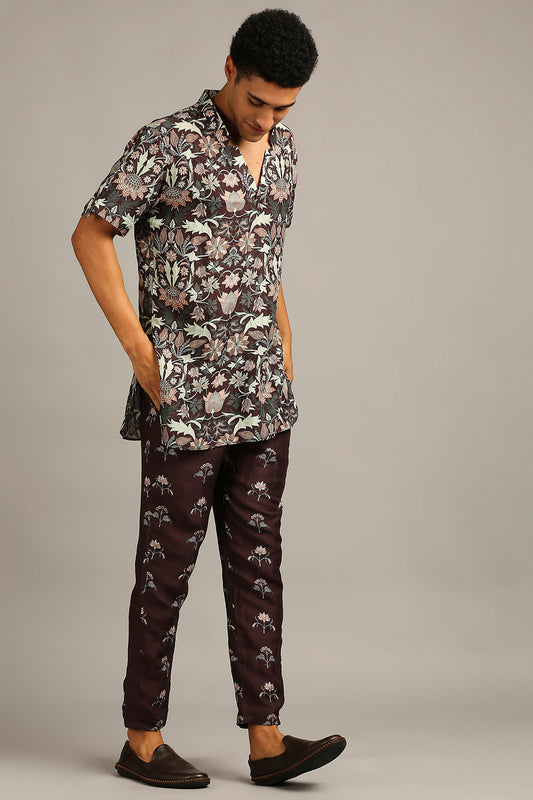 Wine Pastel floral printed co-ord set