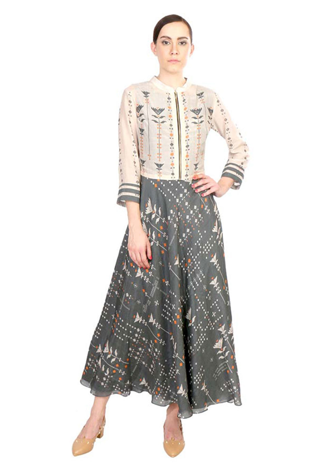 Azulejos Printed Flared Dress With Jacket