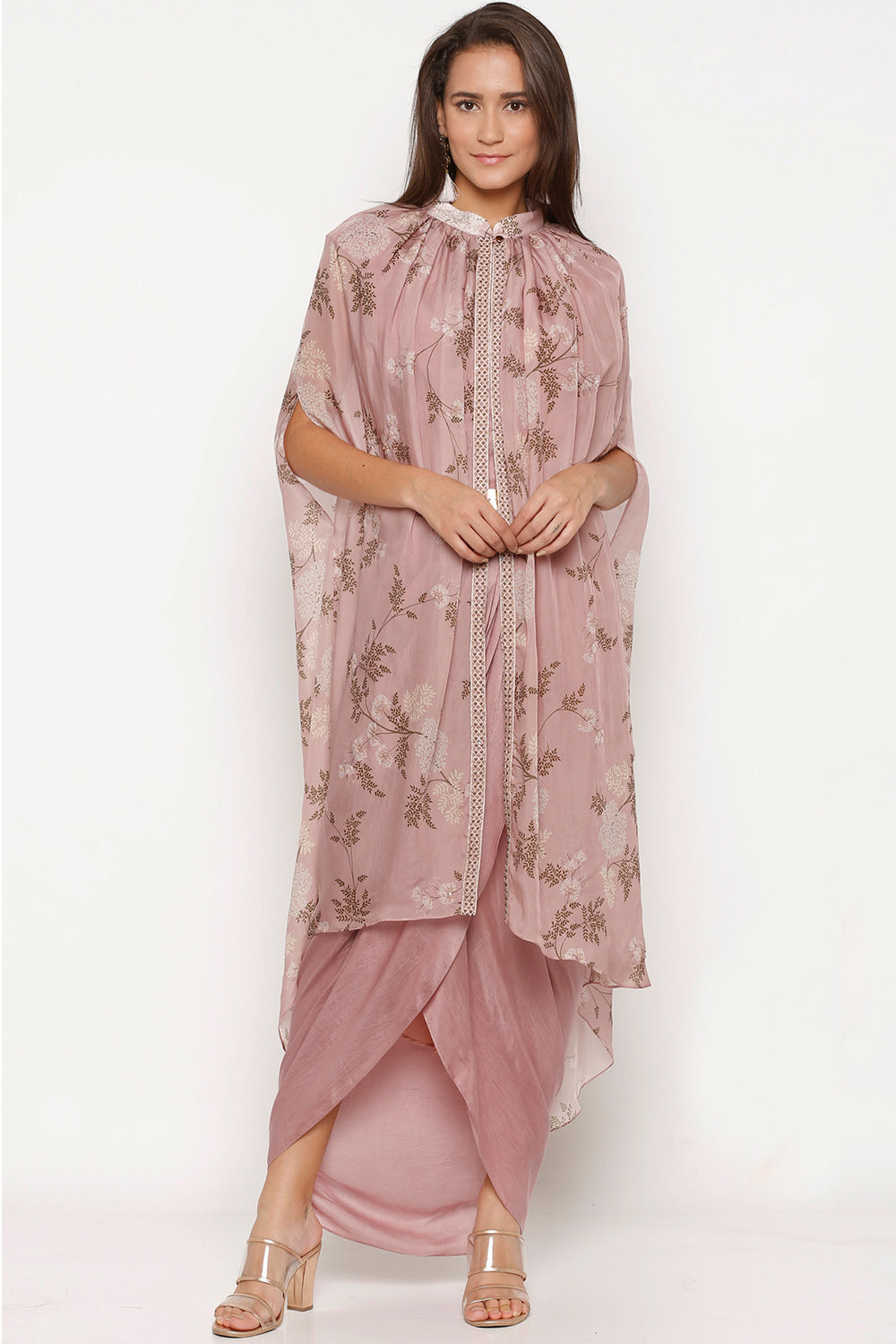 Windance Printed Drape Dress With Cape