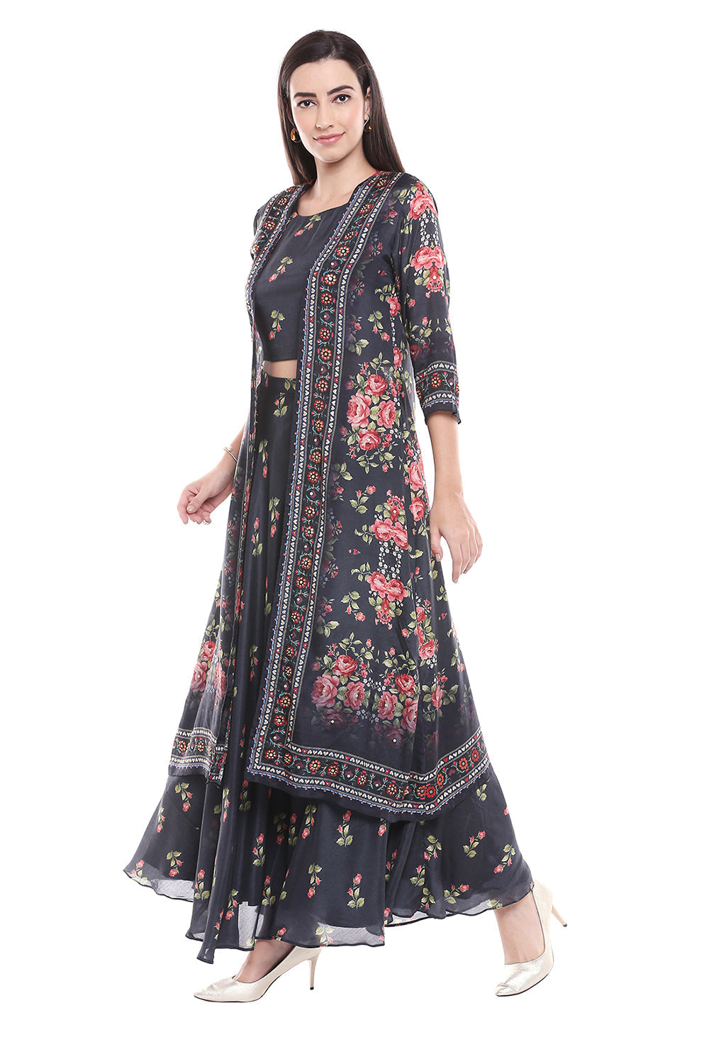 Printed Floral All Over Print Crop Top And Skirt.