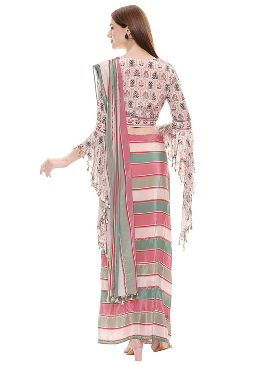 Stripes Printed Saree with Peplum Blouse