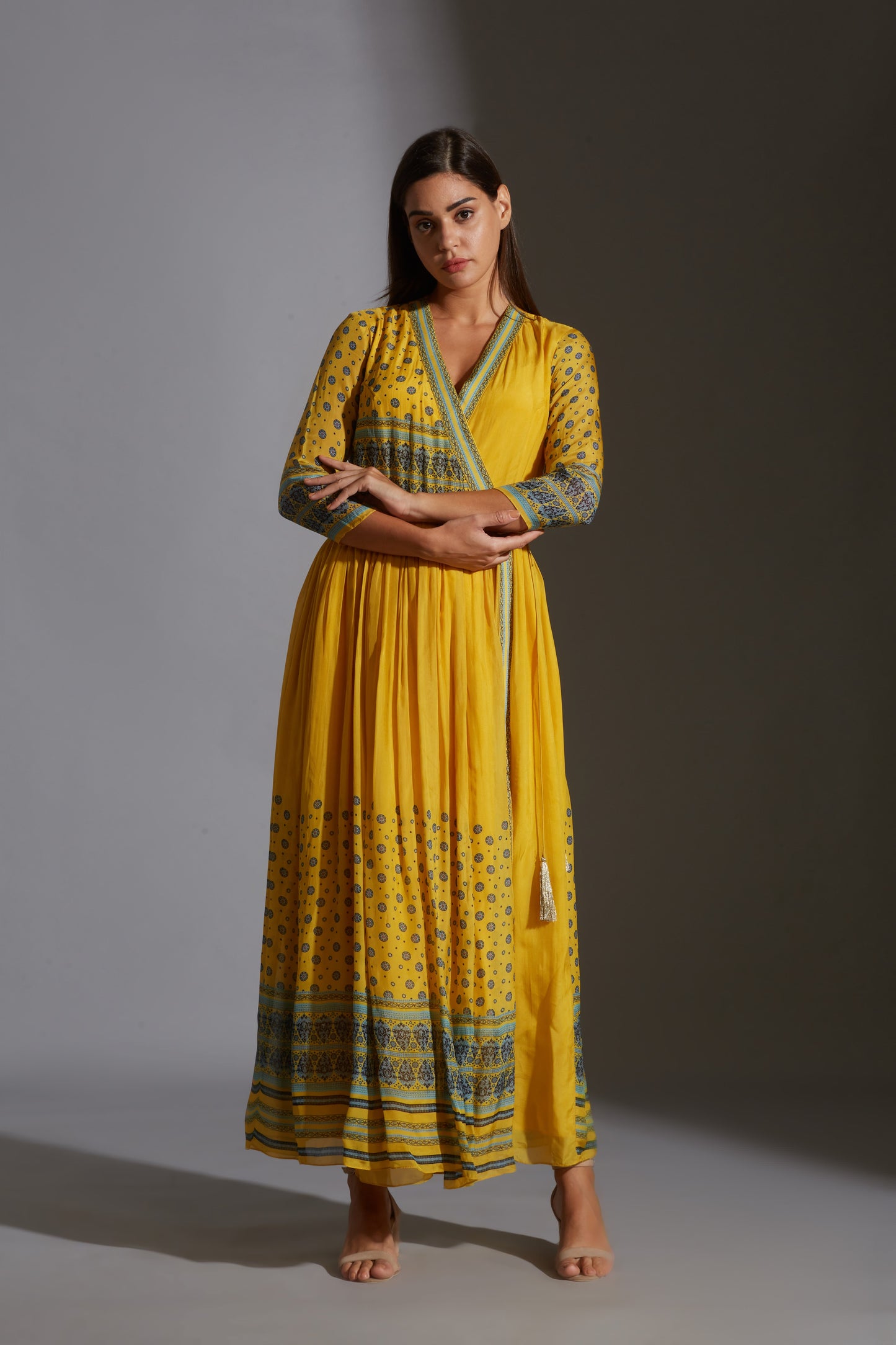 Sanganer Printed Overlap Gathered Dress
