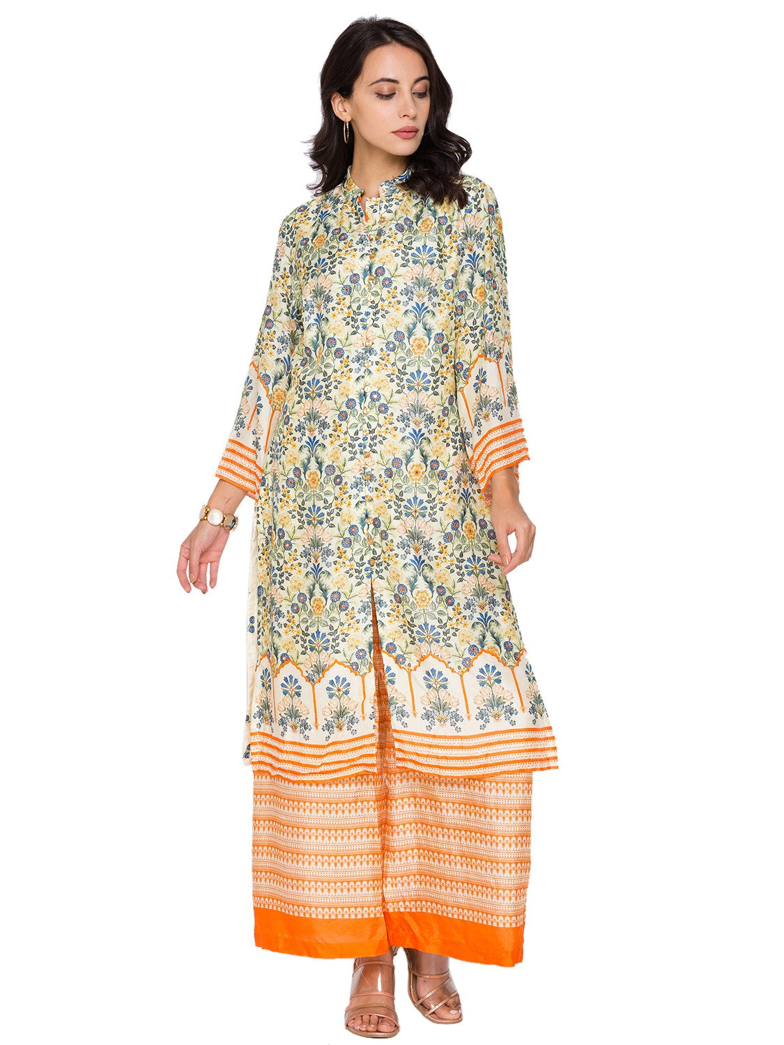 Eden Printed Kurta With Front Opening Paired With Pants