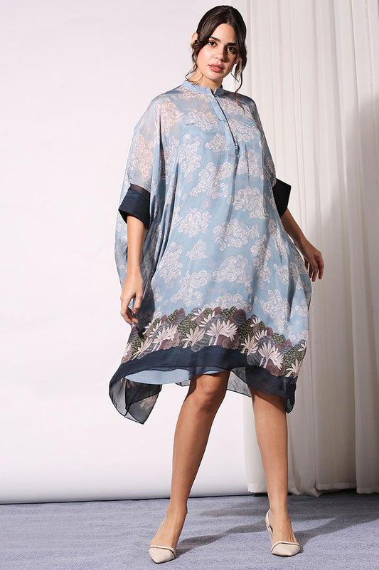 Cloud Printed Kaftaan Top With Cuff Detail