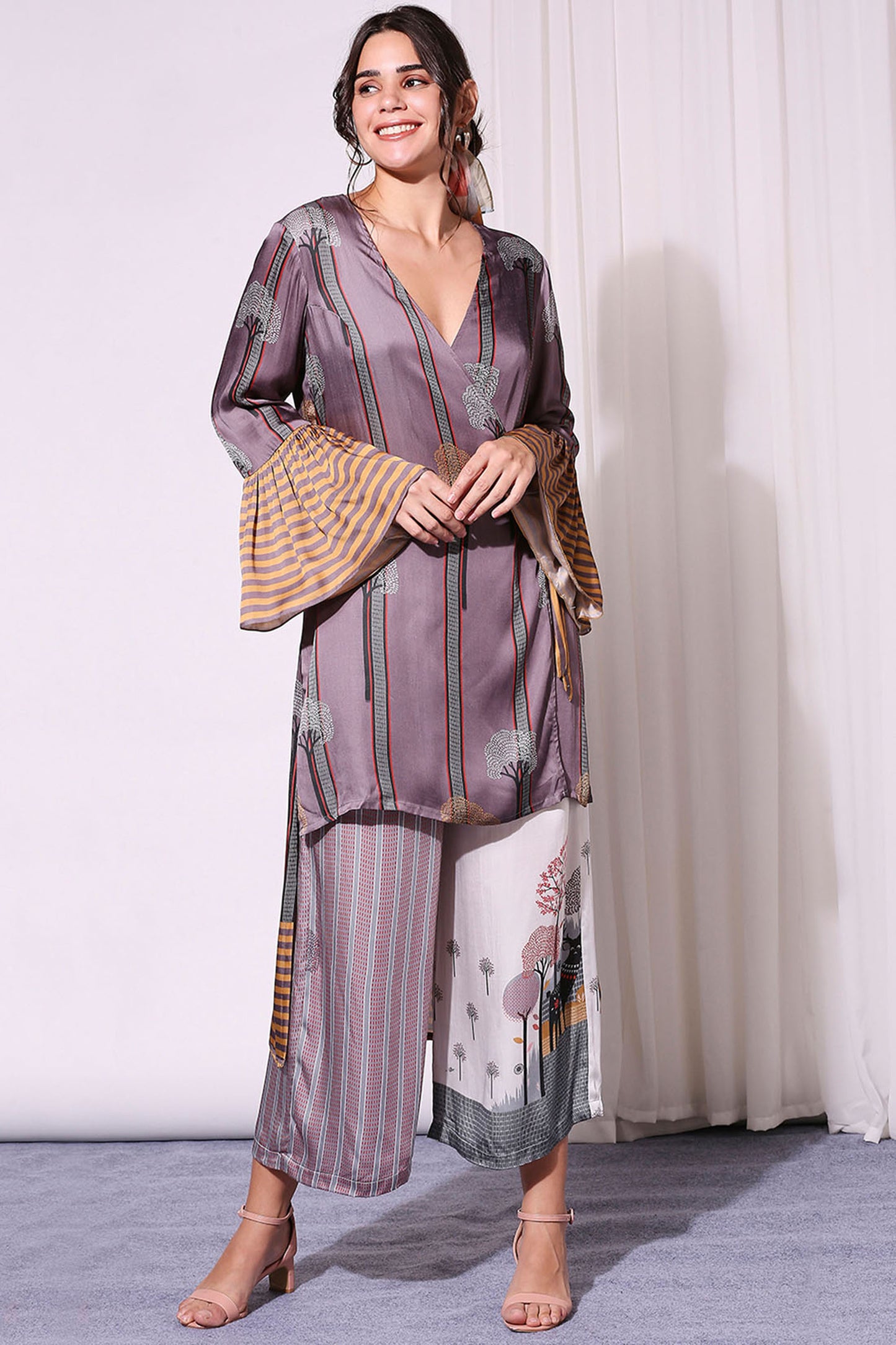 Night Floral Printed Overlap Top And Pants