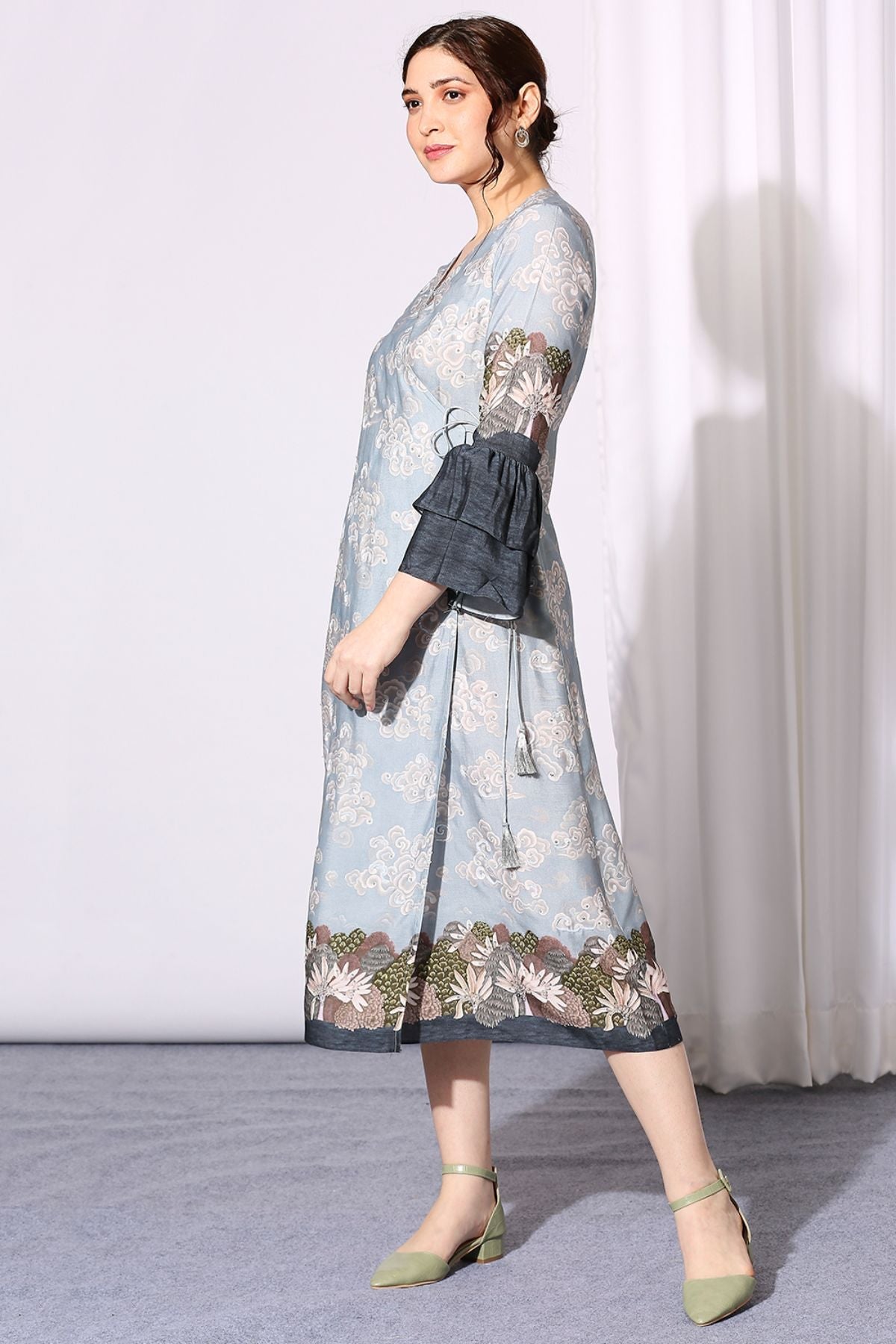 Conversational Overlap Dress With Side Tie-Up