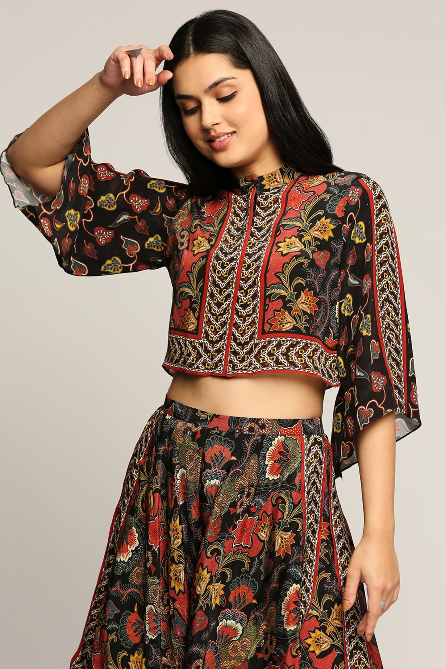 Batik printed top with layered pants