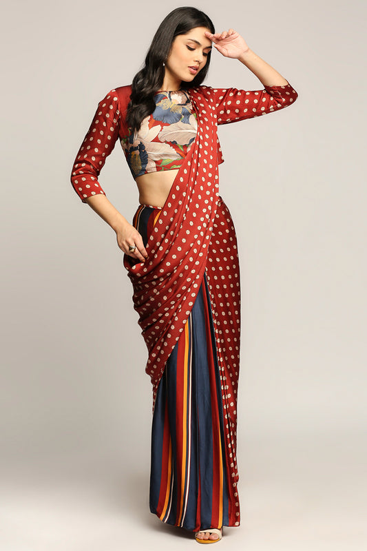 Orchid bloom printed pre-stiched saree with blouse