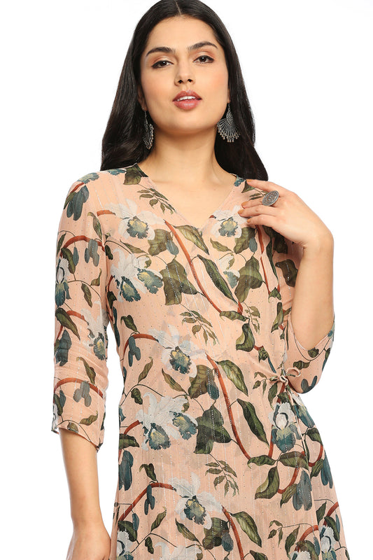 Orchid bloom printed asymmetrical kurta with flared pant