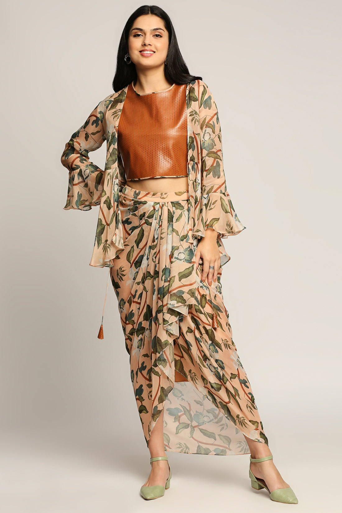 Orchid Bloom Printed Drape Skirt Set With Jacket