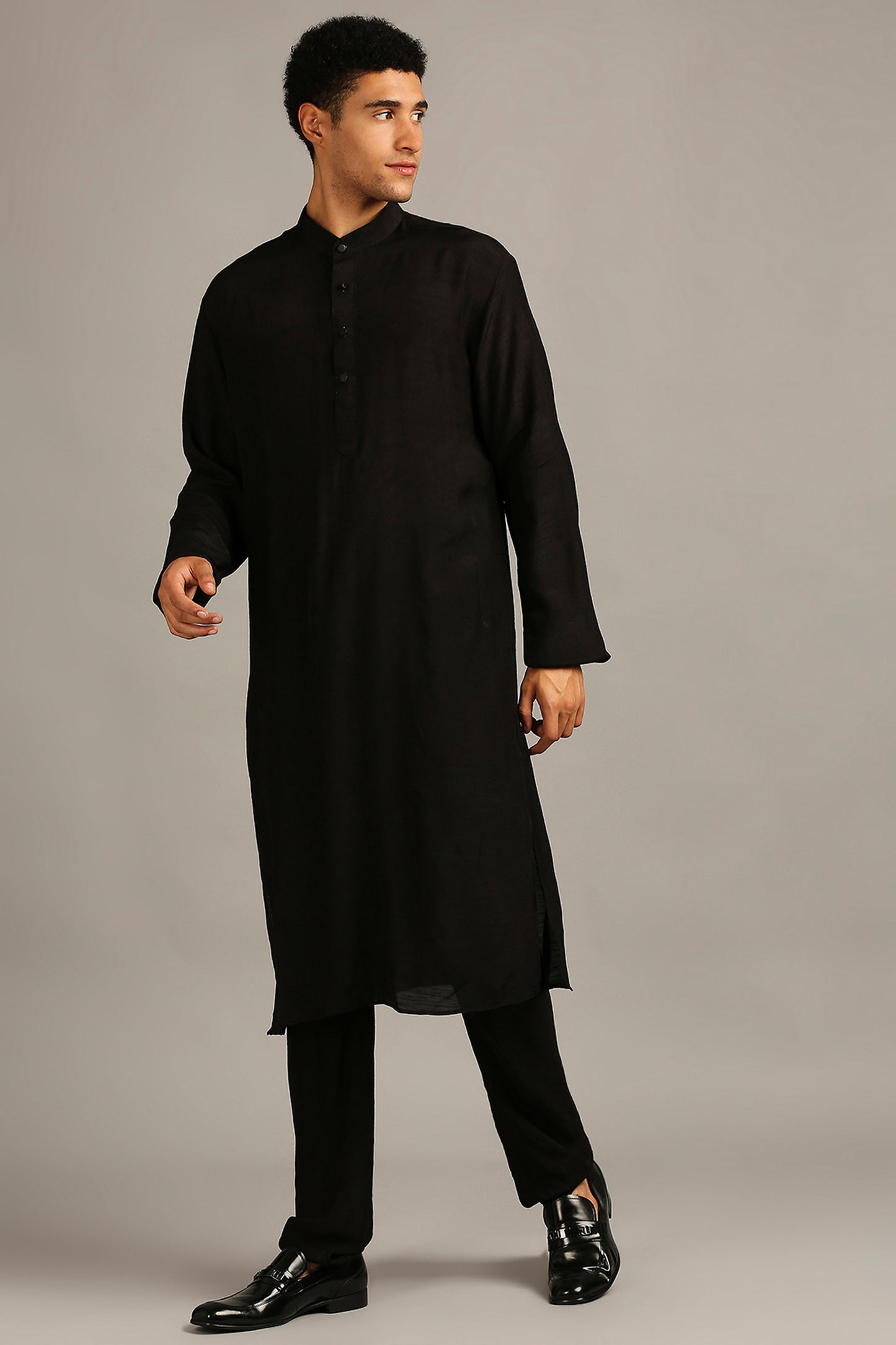 Black Ethnic folklore printed sherwani set