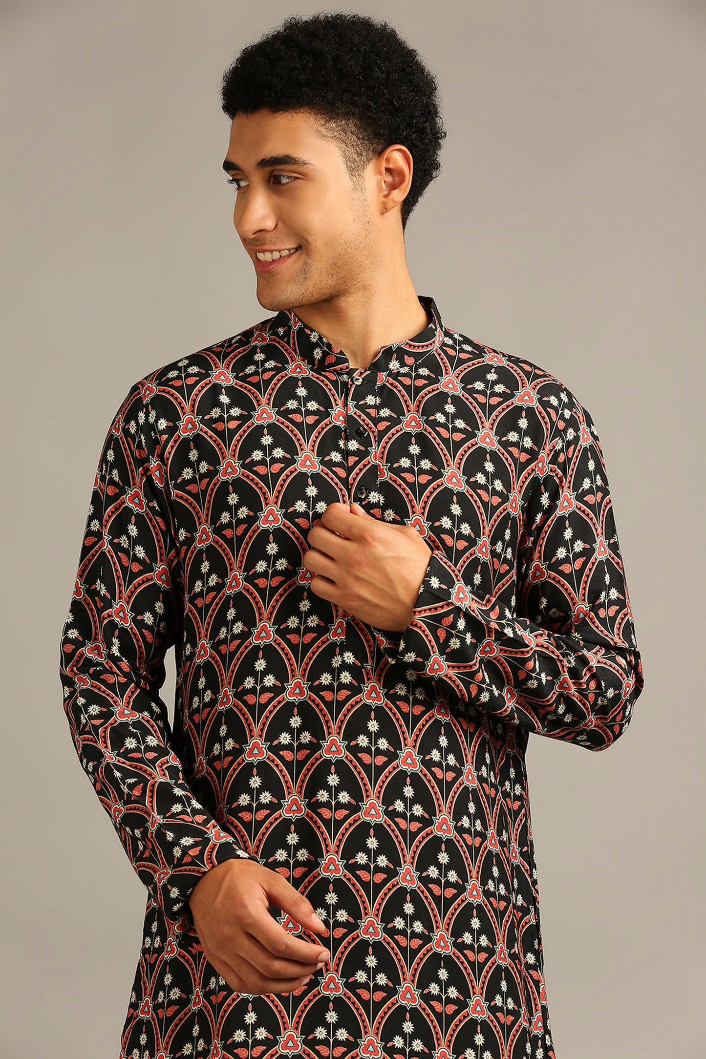 Black Ethnic folklore printed kurta set