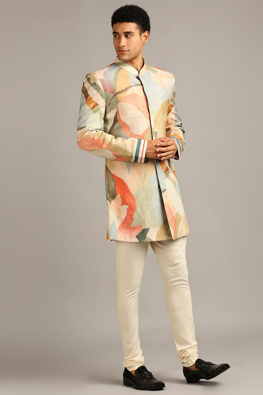 Multi Color Conversational printed sherwani set