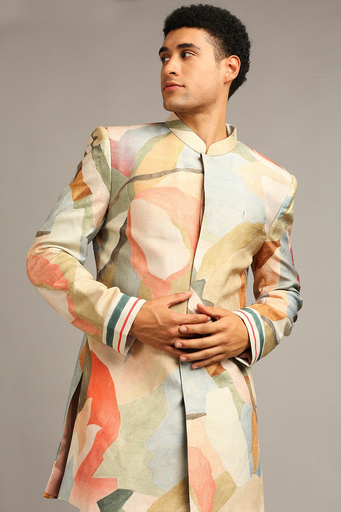 Multi Color Conversational printed sherwani set