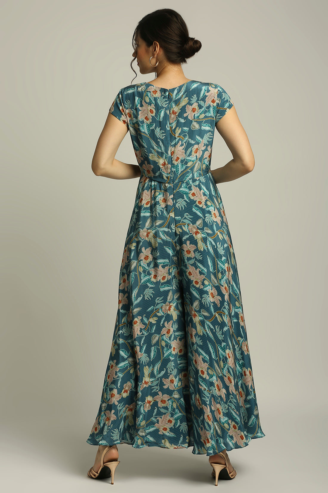 Orchid Bloom Printed Jumpsuit With Overlaped Jacket