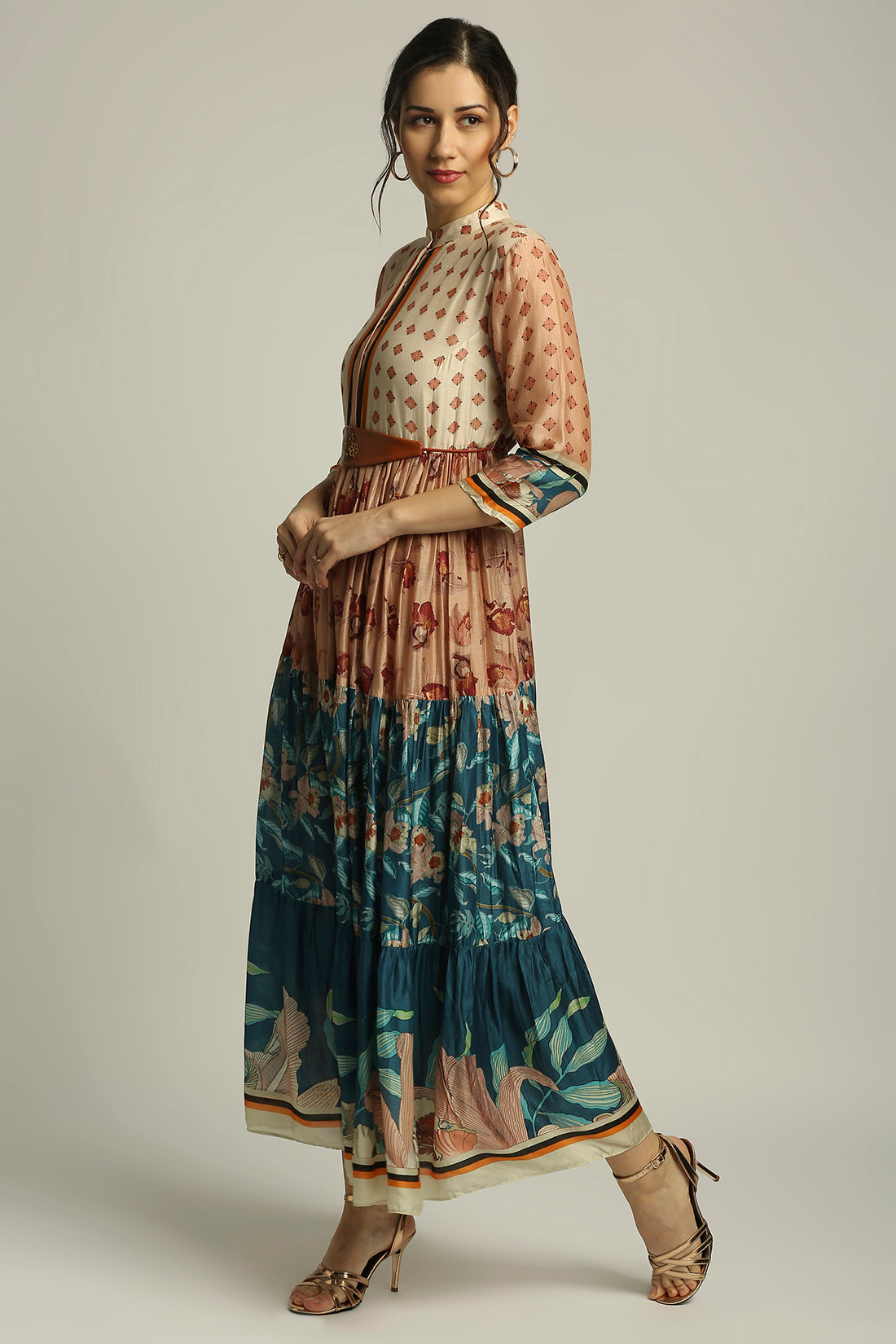 Orchid Bloom Long Tiered Dress With Belt