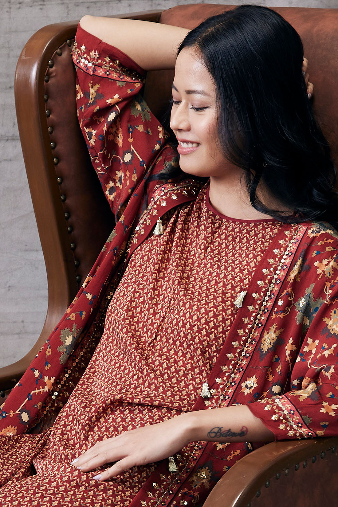 Zahra Printed Kurta Set With Jacket