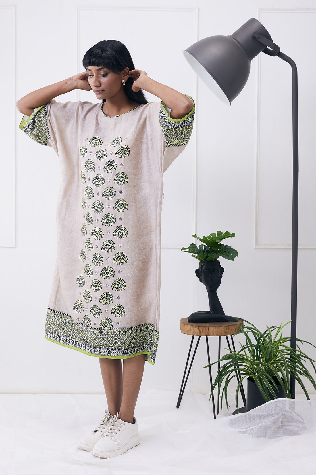 Ela Printed Ivory Kimono Dress