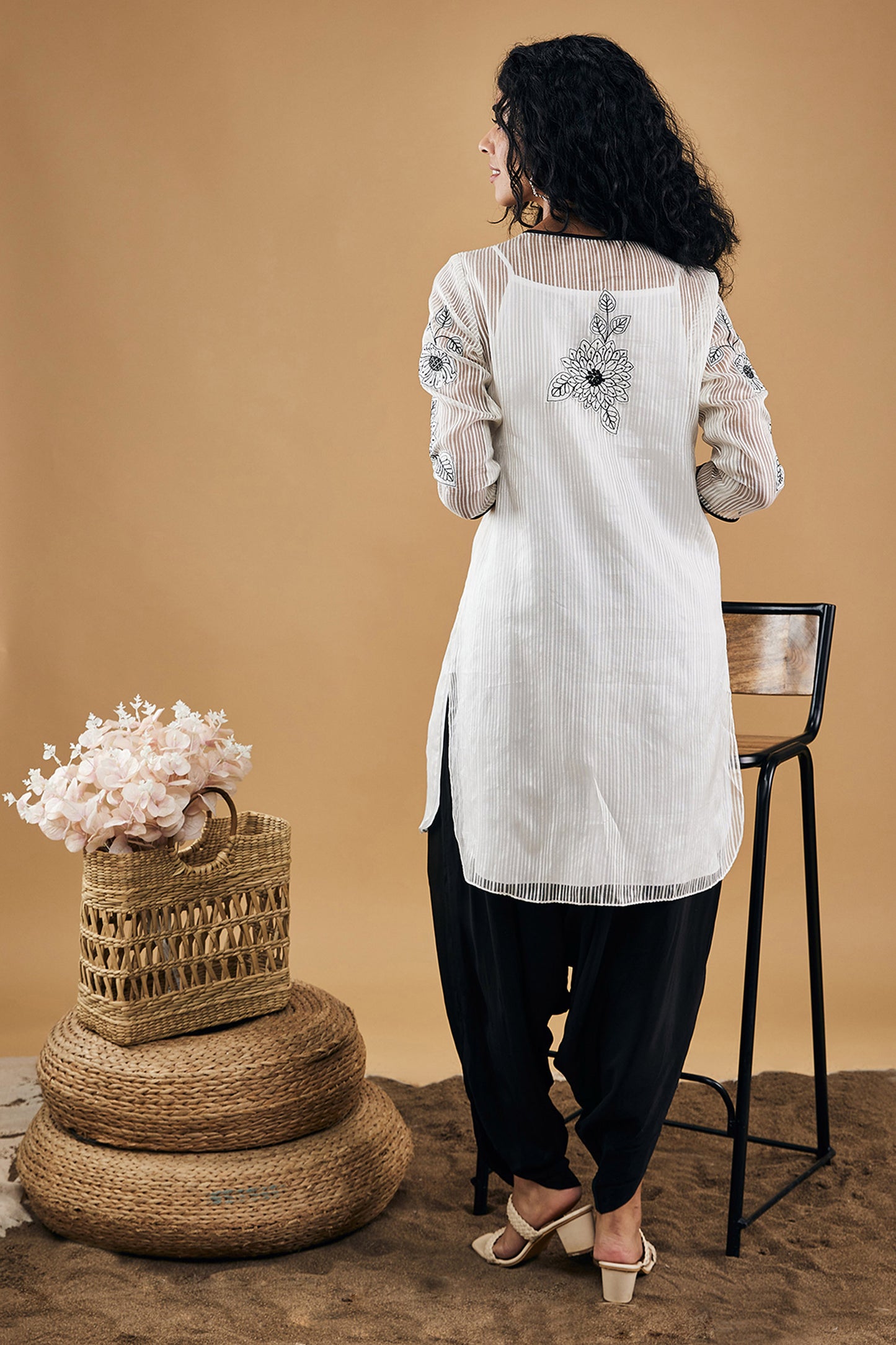 White Nazli Patch-worked Kurta Set