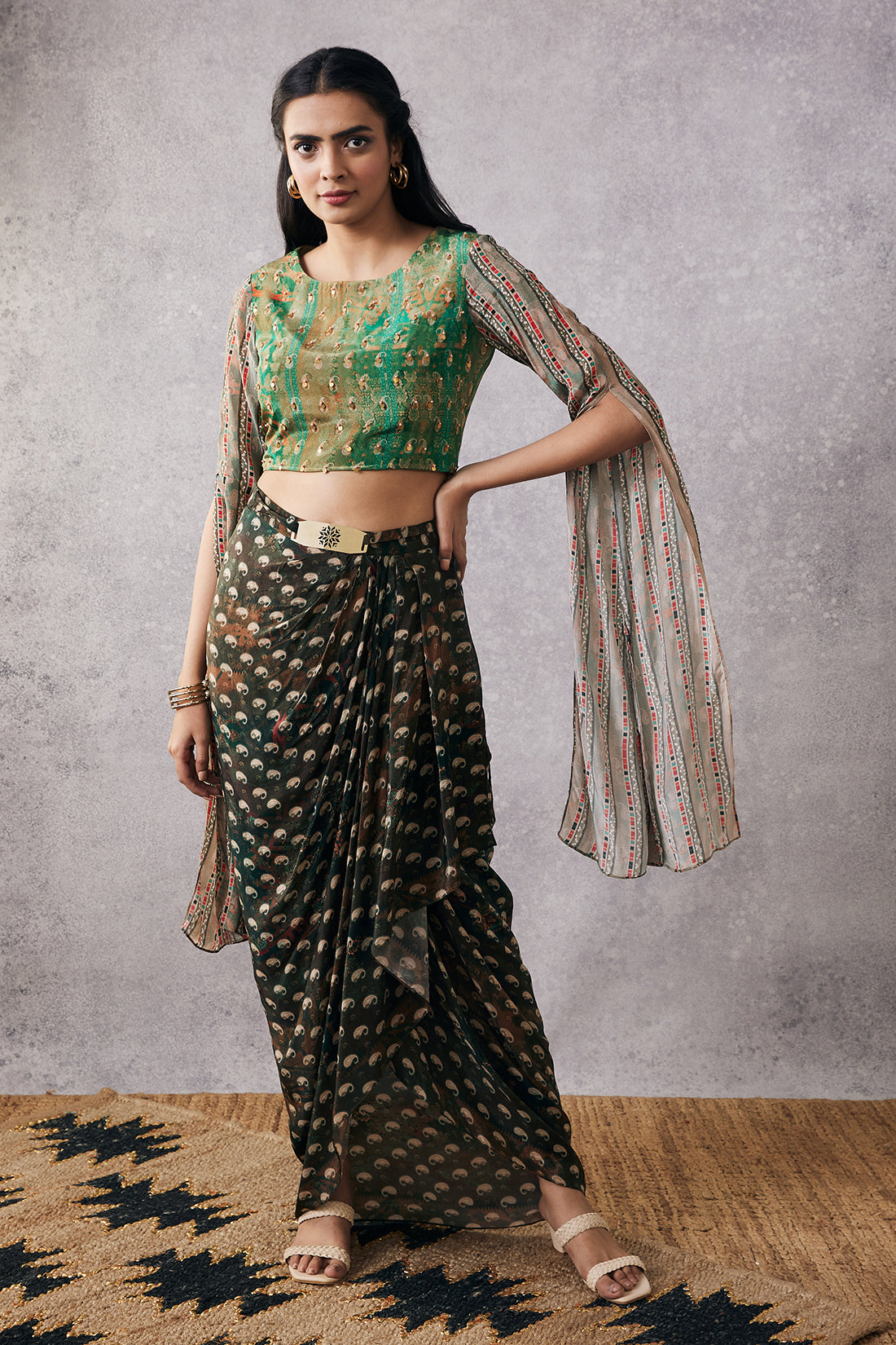 Ikaya Embroidered Top With Drape Skirt