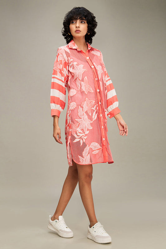 Pink Ahyana Applique Shirt Dress