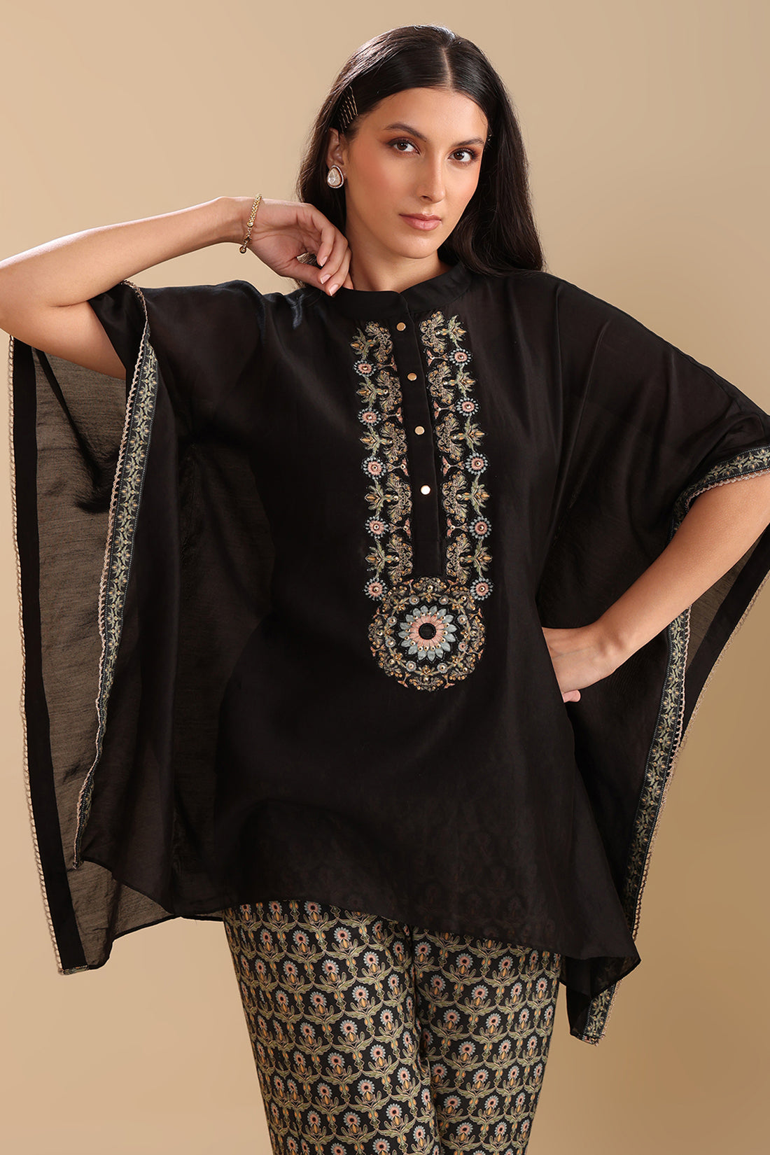 Black Eraya Embellished Kaftan Set