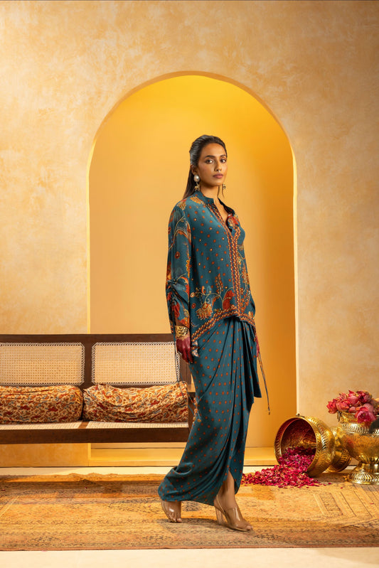 Rangtara embellished drape skirt set