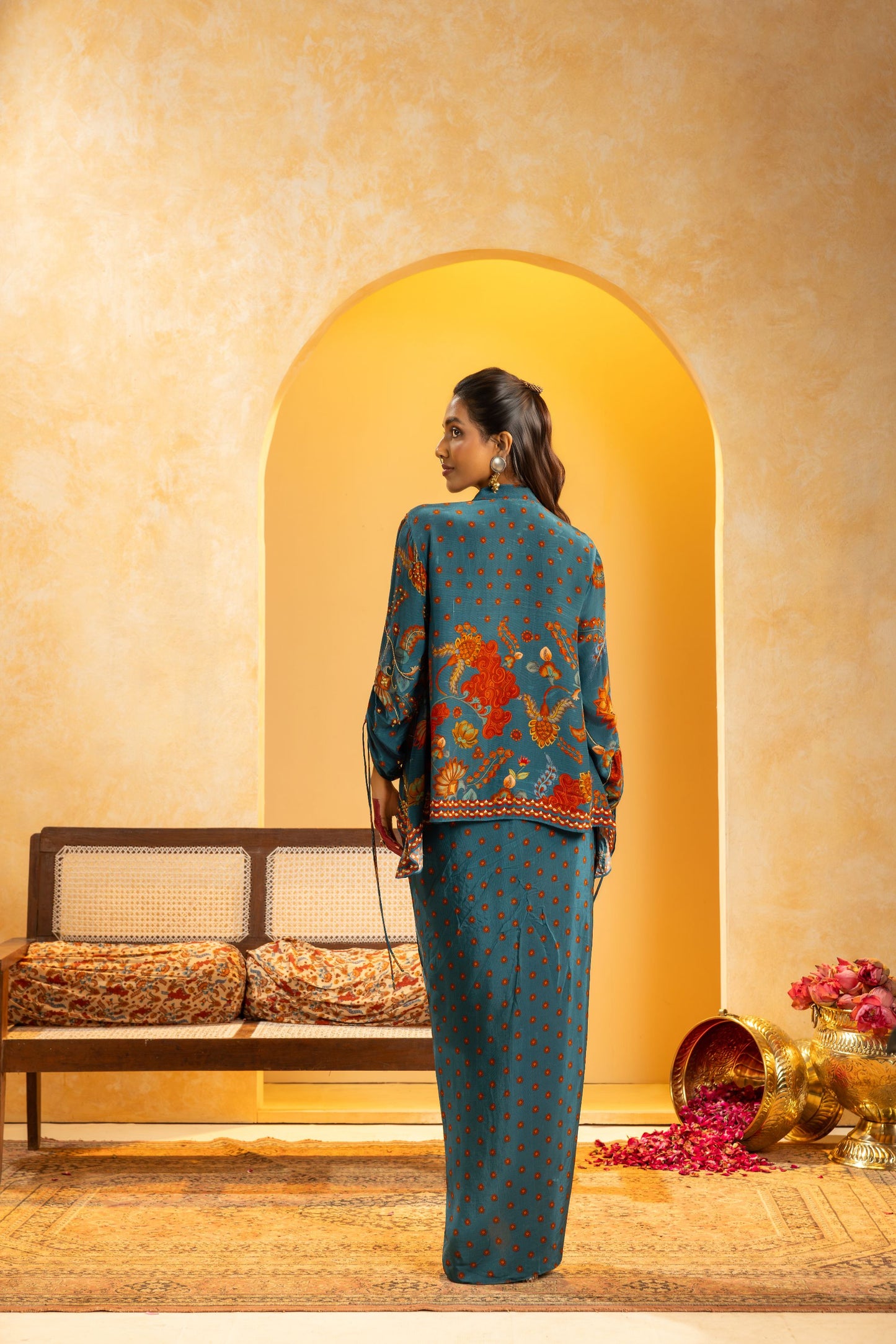 Rangtara embellished drape skirt set