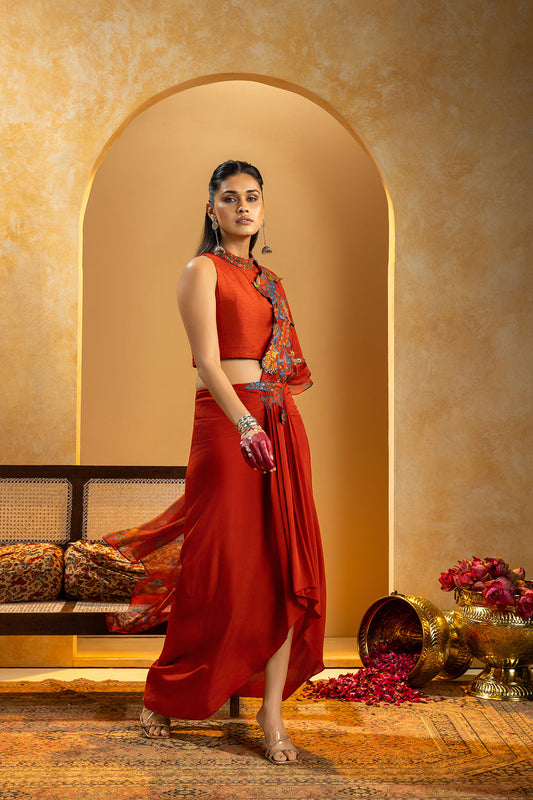 Rangtara Appliqued pre-stitched saree