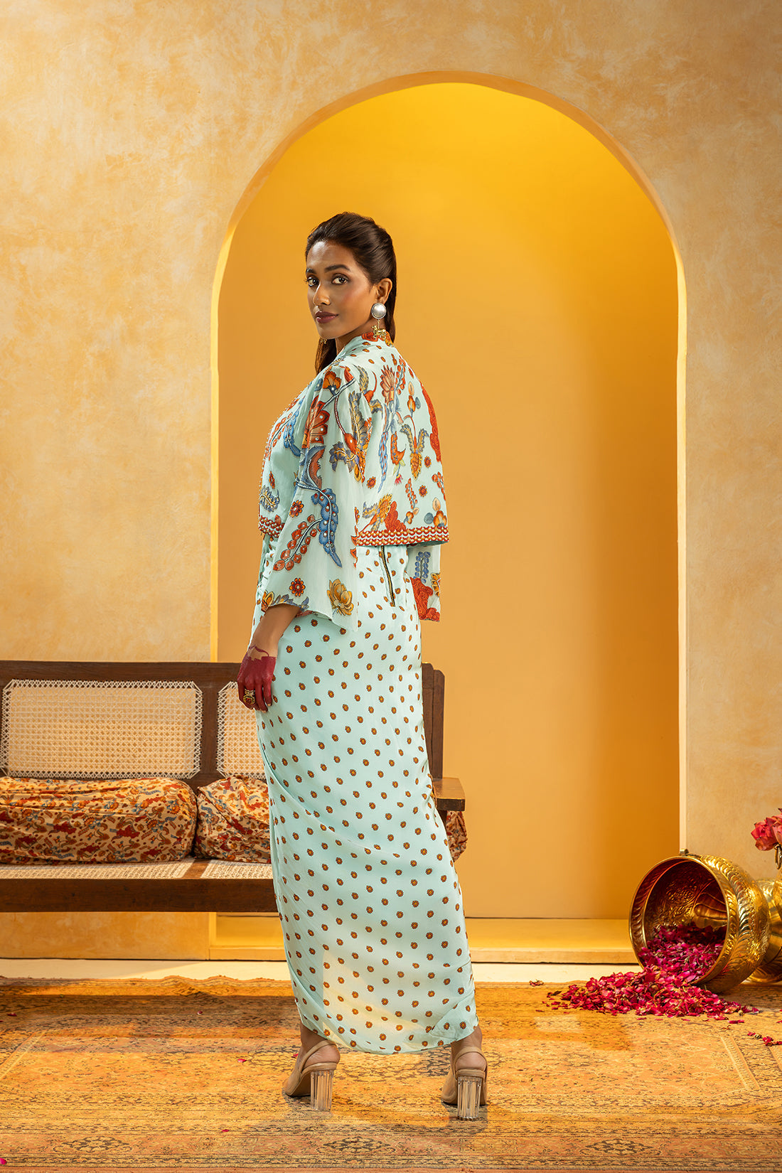 Rangtara embellished drape dress set