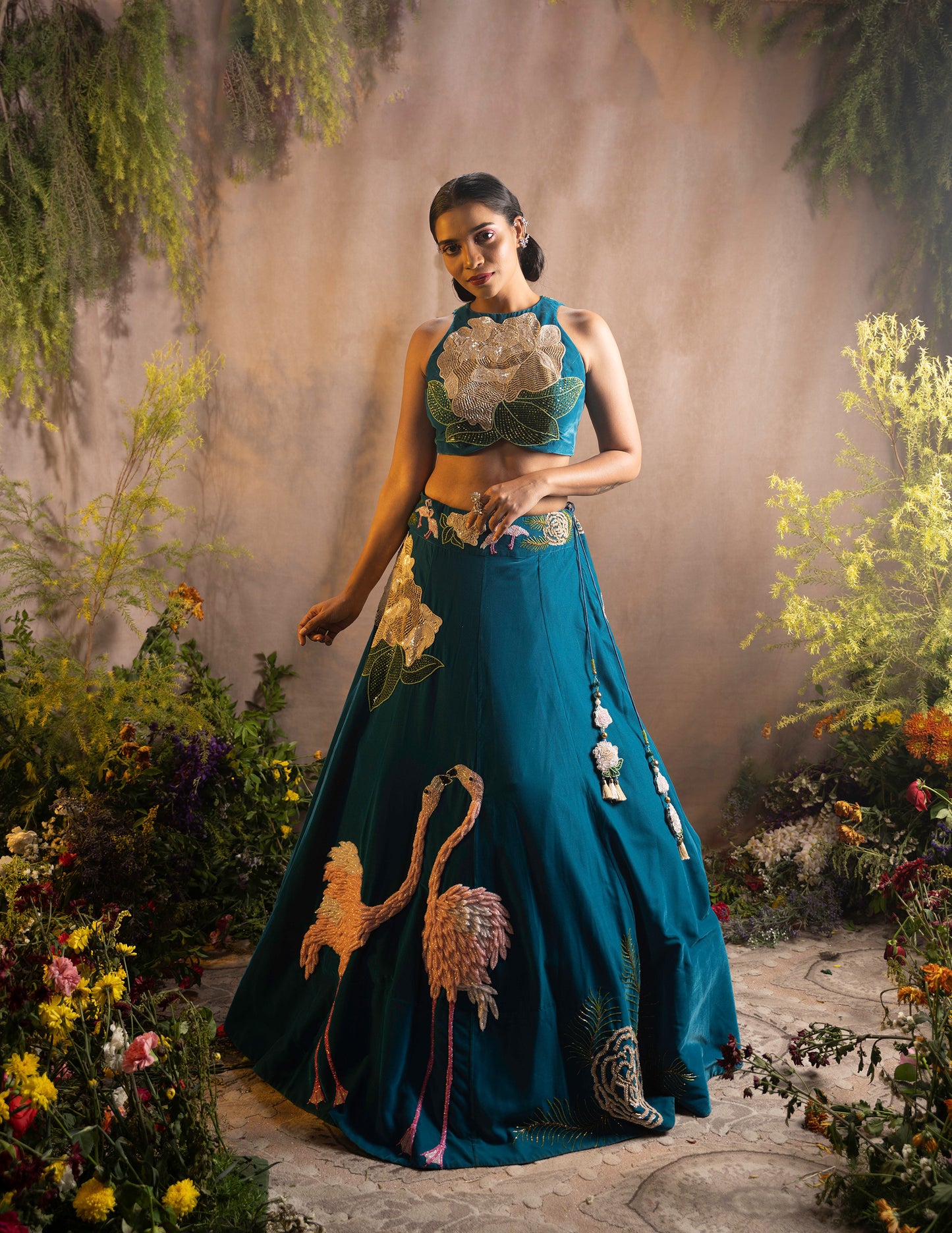 Parrot Green Hand Embroidered Designer Flying Soul Bridal Lehenga