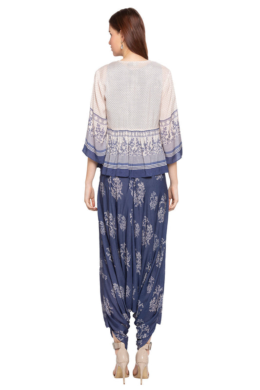 French Toile Dhoti Jumpsuit With Peplum Jacket