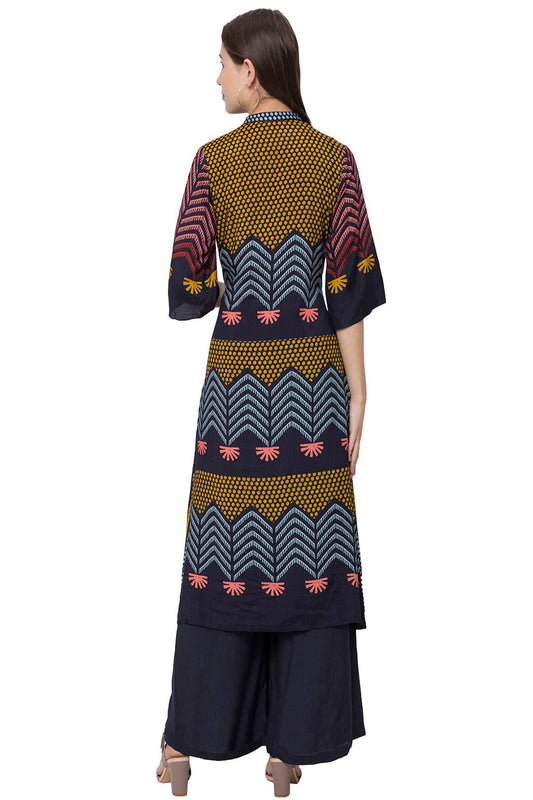 Floral Printed Kurta With Plain Palazzo Pants