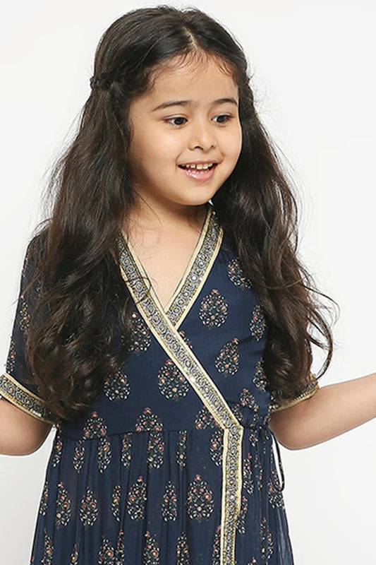 Muasir Printed Overlap Dress With Tie Ups