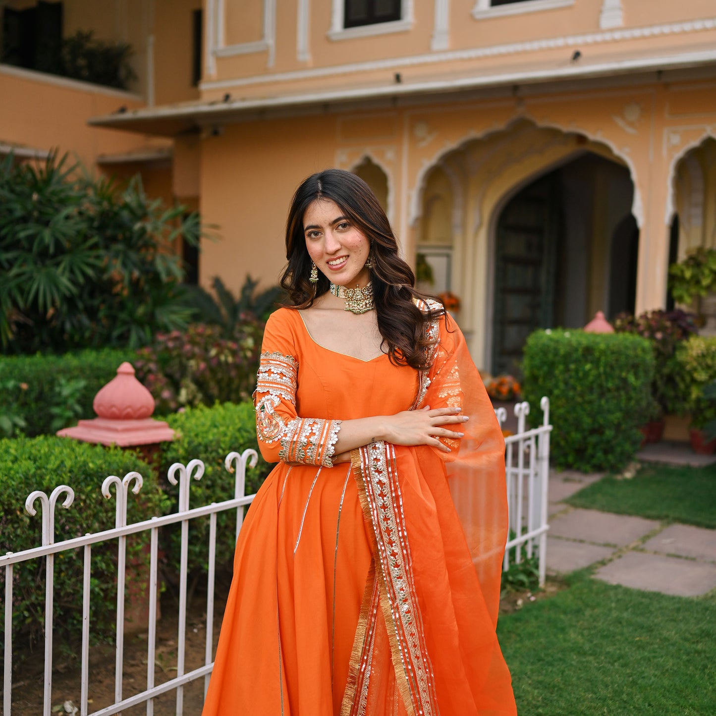 Orange Paisley Gota Anarkali Set