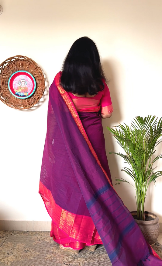Varnam - 1 minute Ready-to-wear saree in Purple color in Kanchi Cotton