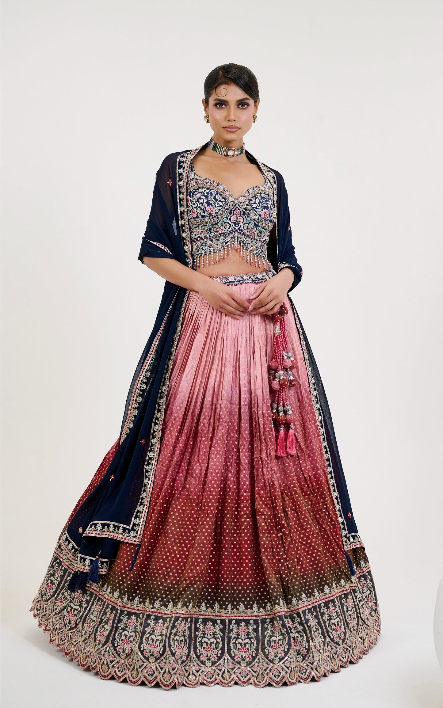 Shaded Pink Sequins Embroidered Jacquard Reception Lehenga Choli