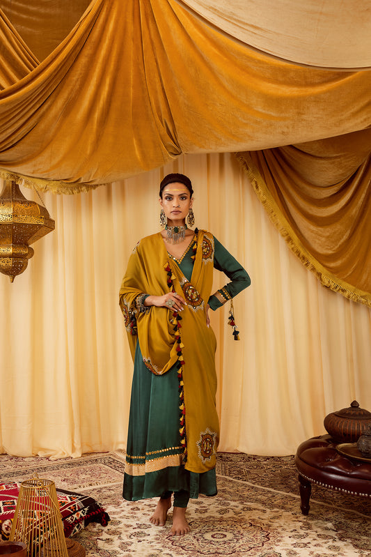 Teal green Anarkali suit with churidaar